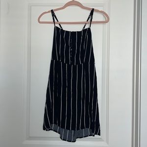 Blue and White Striped Short Dress. Adjustable Back and Straps